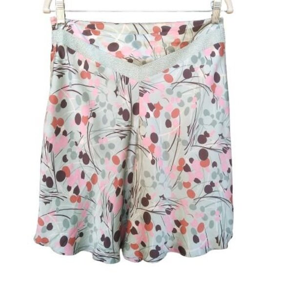 LAUNDRY BY SHELLI SEGAL | 100% Silk Pastel Green Pink Beaded Knee Length Skirt 6 - Picture 2 of 11